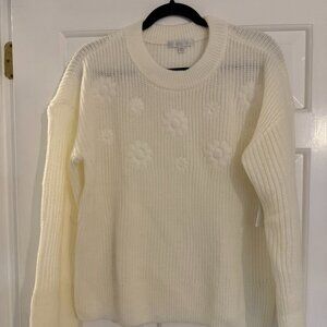 Design History Cream Knit Sweater with Flower Design. New with tags. Size Medium